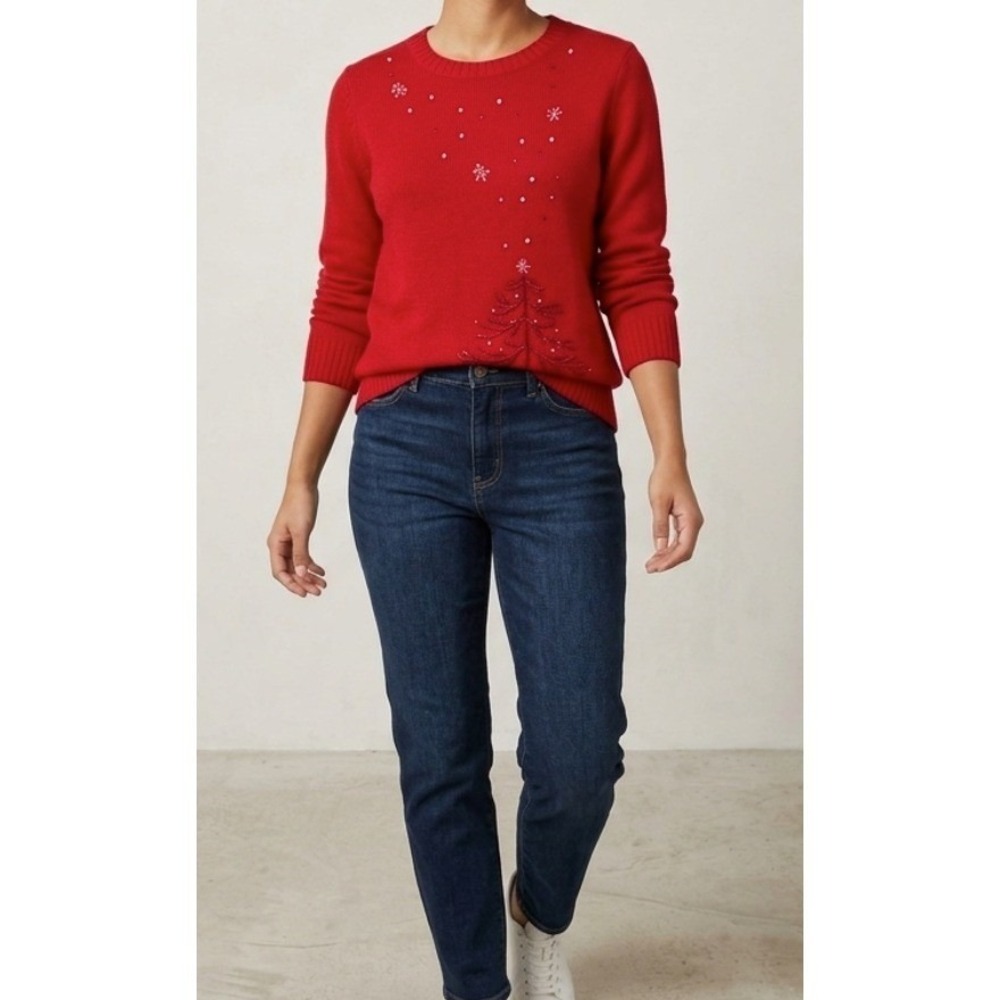 Christmas Sweater Womens Small Red White Stag Holiday Party‎ Cozy Knit